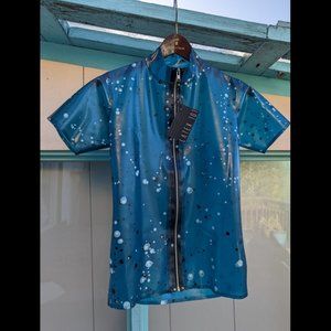 RARE Blue Marbled Latex Short Sleeve Zip Shirt SZ S by Latex 101